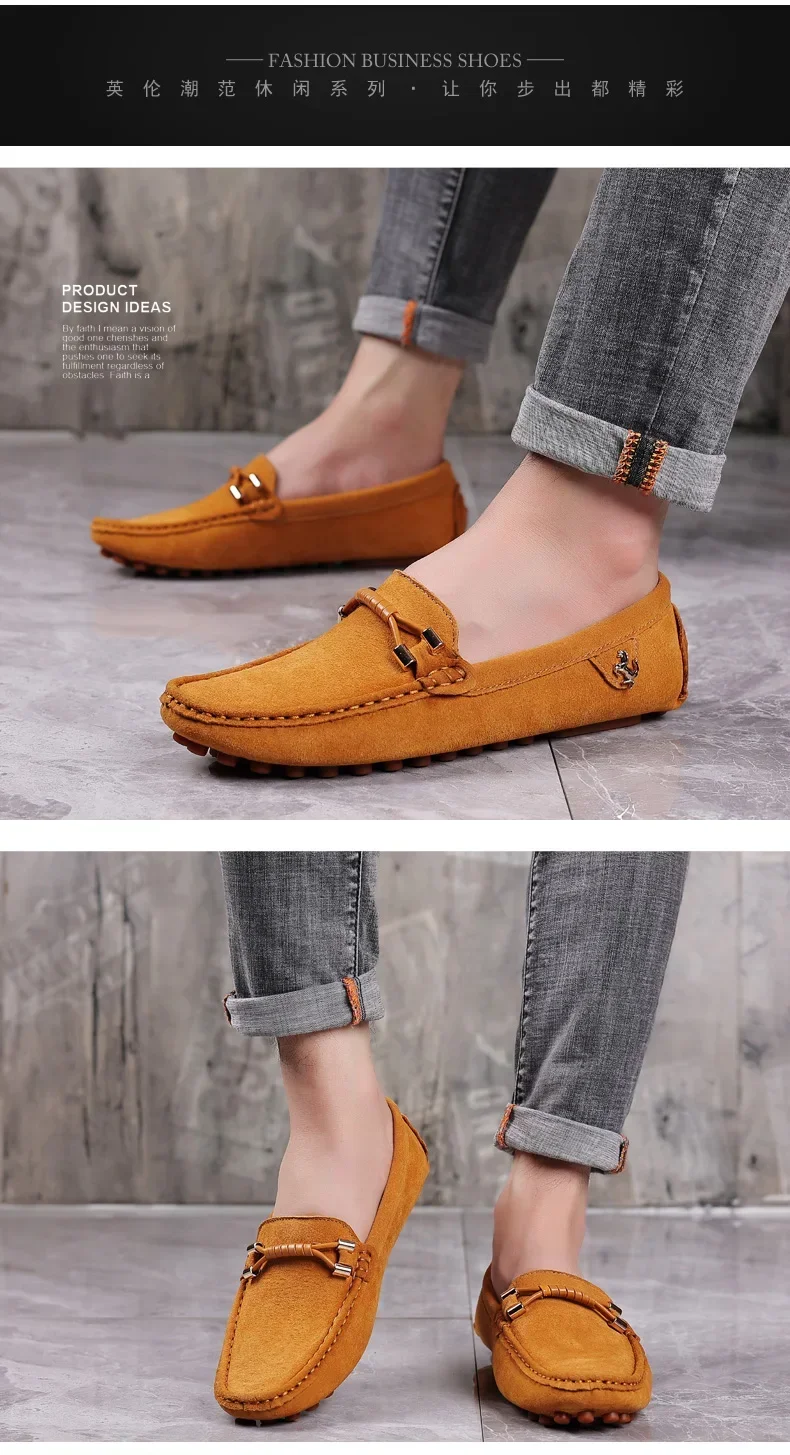 YRZL Size 48 Loafers Men Luxury Brand Moccasins Shoes Men Suede Leather Loafers Shoes Slip on Non-slip Driving Loafers for Men