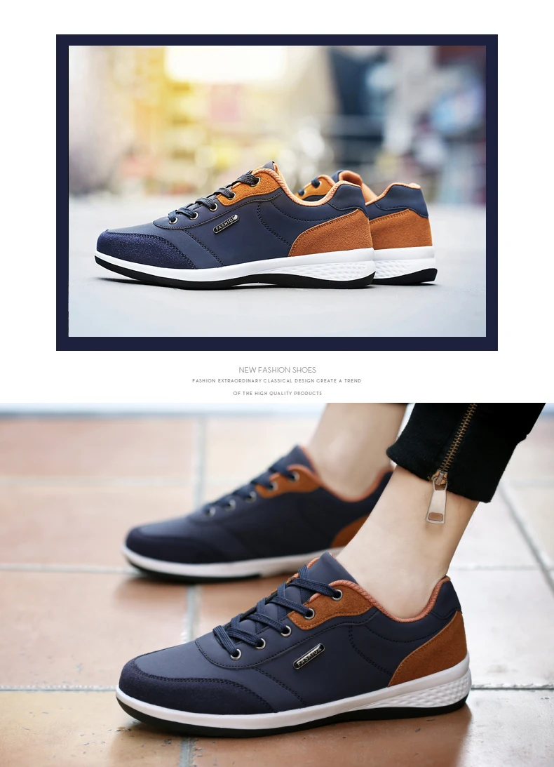 Men Shoes Sneakers PU Leather Trend Casual Shoes Fashion Breathable Leisure Male Sneakers Non-Slip Footwear Men Vulcanized Shoes
