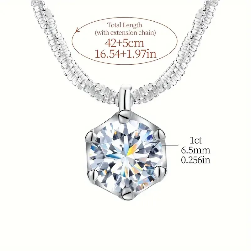 DWJ 1CT Sparkling Luxury Moissanite Diamond White Pendant Necklace for Women Real 925 Sterling Silver High Quality Fine Jewelry