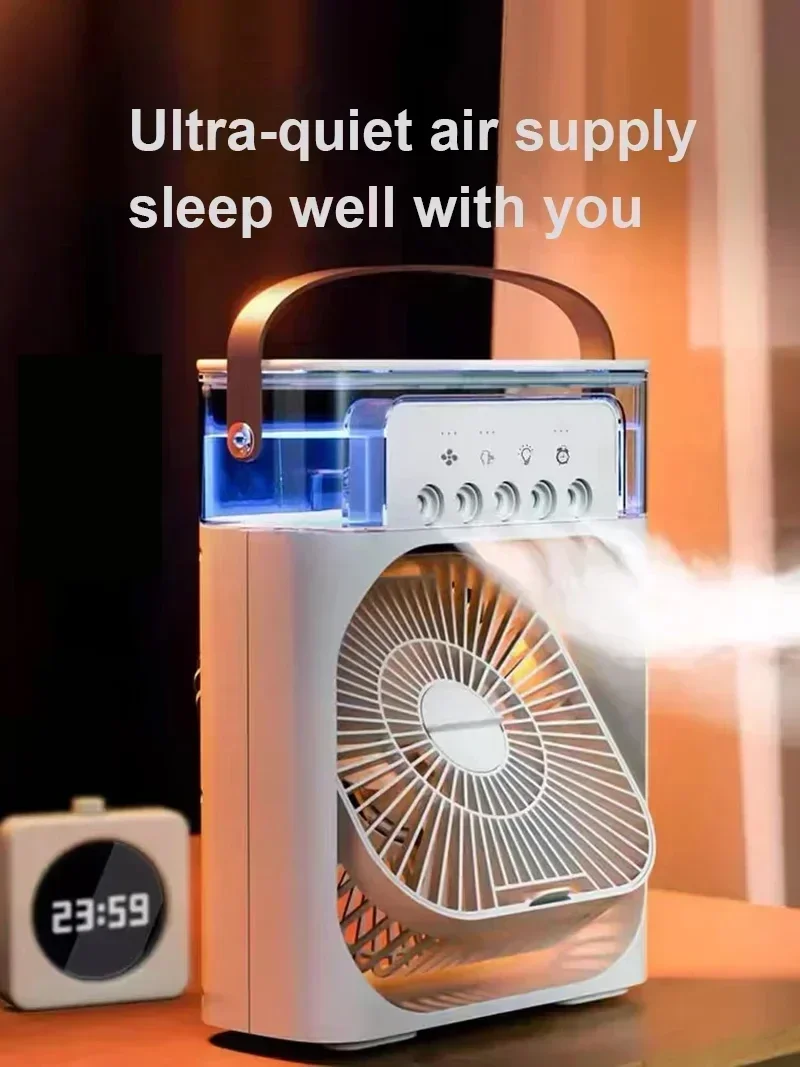 New 3 In 1 Portable Fan AIr Conditioner Household Mini Air Cooler LED Night Light Humidifier Air Adjustment Fan Office Home Fan