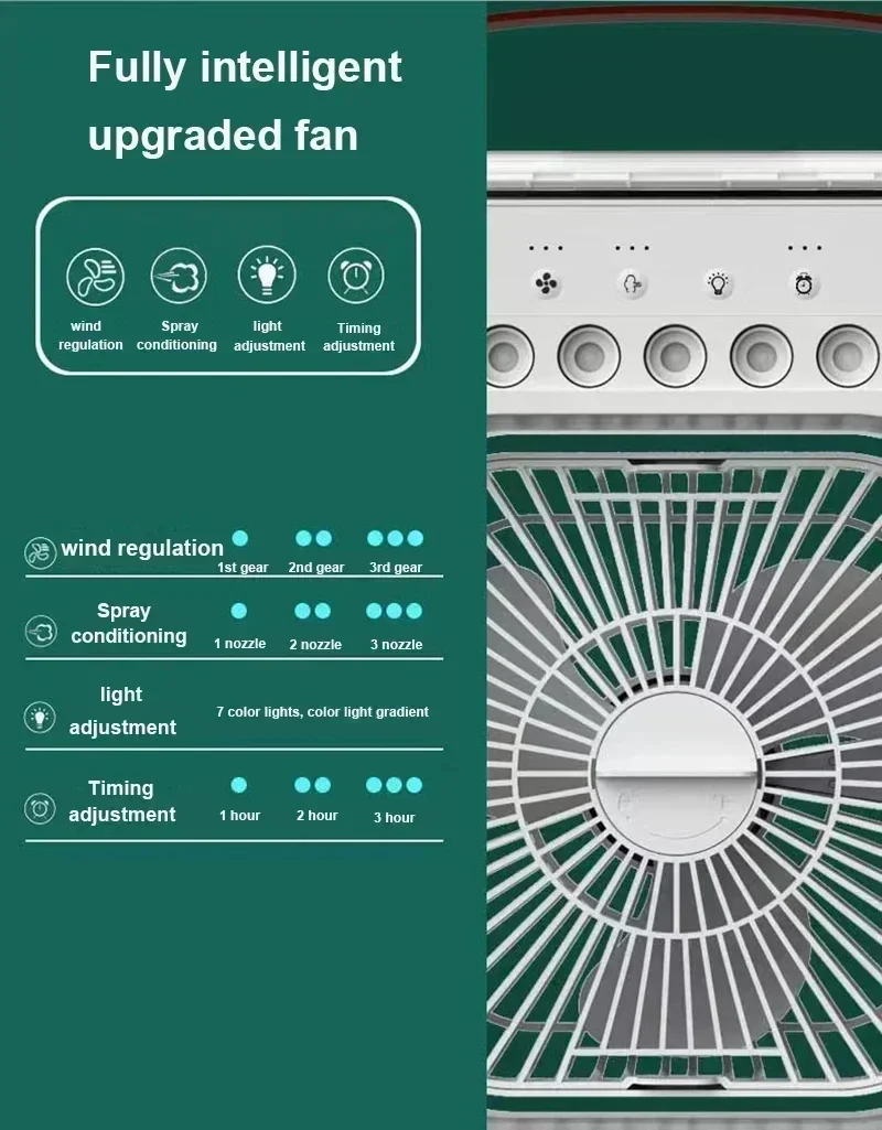 New 3 In 1 Portable Fan AIr Conditioner Household Mini Air Cooler LED Night Light Humidifier Air Adjustment Fan Office Home Fan