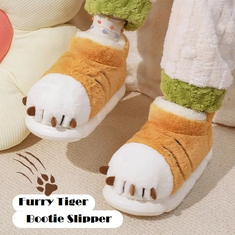 New Adorable Kitten Claw Slippers Women's Home Shoes Non Slip Furry Mules Female Fashion Warm Fluffy Slides Outdoor Cat Slippers