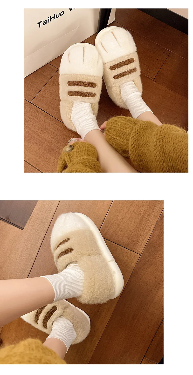 New Adorable Kitten Claw Slippers Women's Home Shoes Non Slip Furry Mules Female Fashion Warm Fluffy Slides Outdoor Cat Slippers