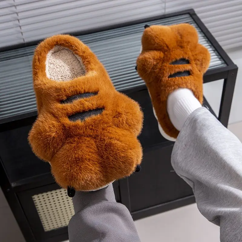 New Adorable Kitten Claw Slippers Women's Home Shoes Non Slip Furry Mules Female Fashion Warm Fluffy Slides Outdoor Cat Slippers