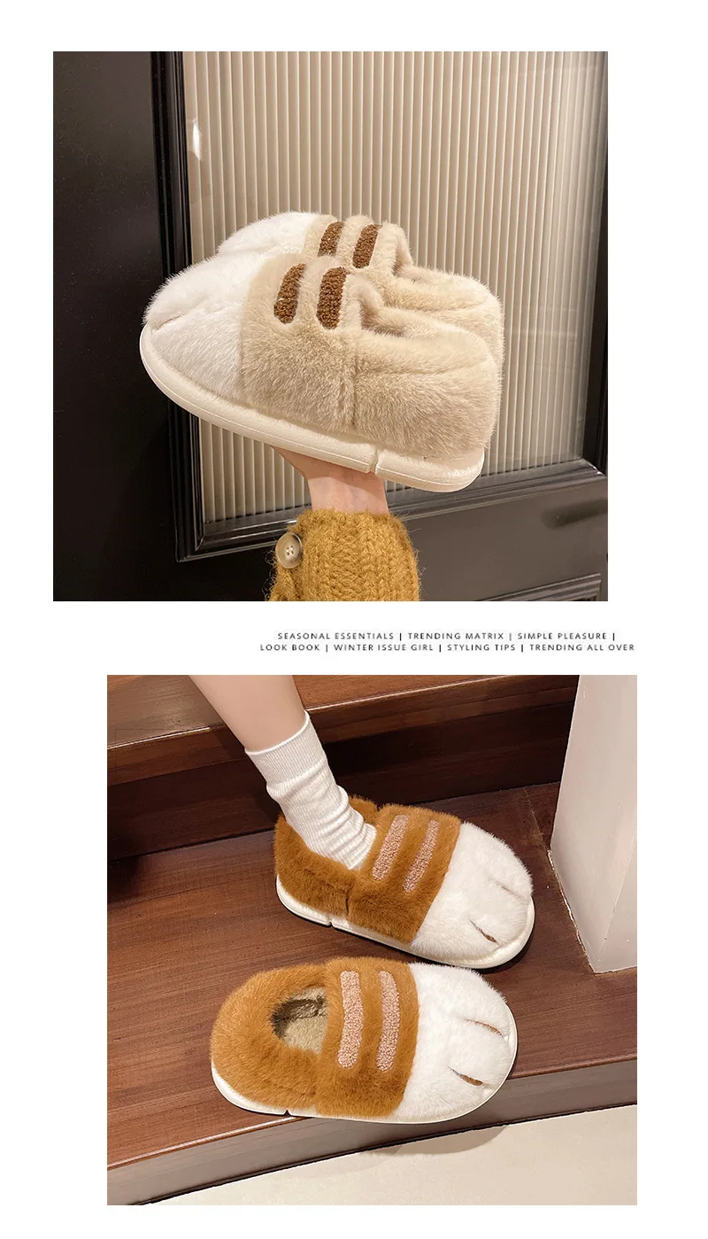 New Adorable Kitten Claw Slippers Women's Home Shoes Non Slip Furry Mules Female Fashion Warm Fluffy Slides Outdoor Cat Slippers