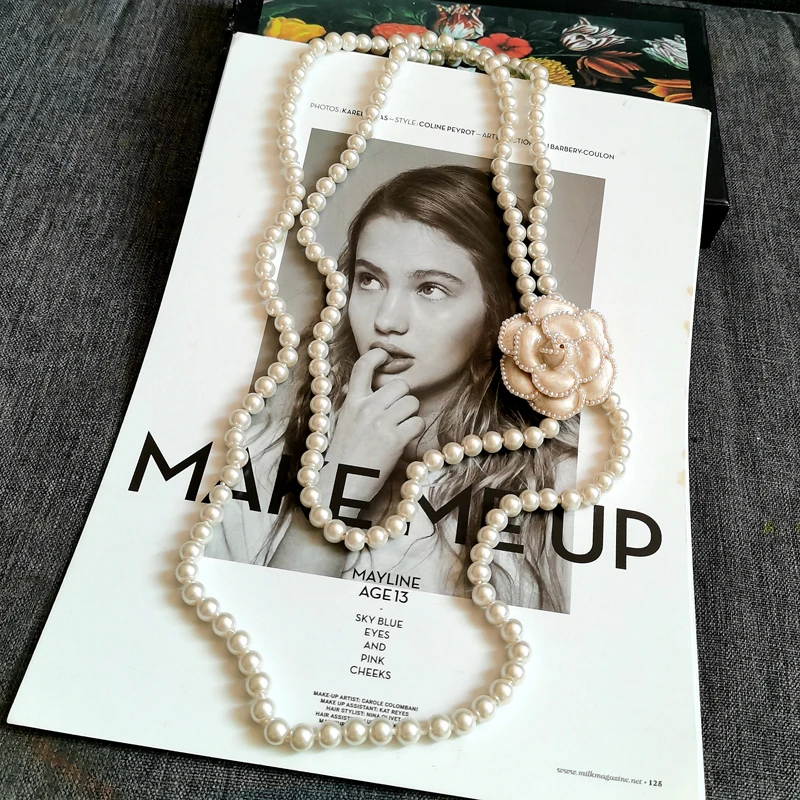 AAA Pearl Layered Necklace with Big Camellia Flower Neckaces DIY Designer