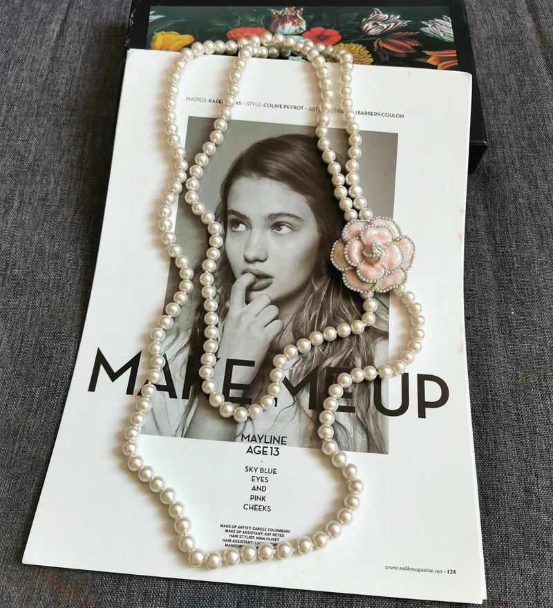 AAA Pearl Layered Necklace with Big Camellia Flower Neckaces DIY Designer