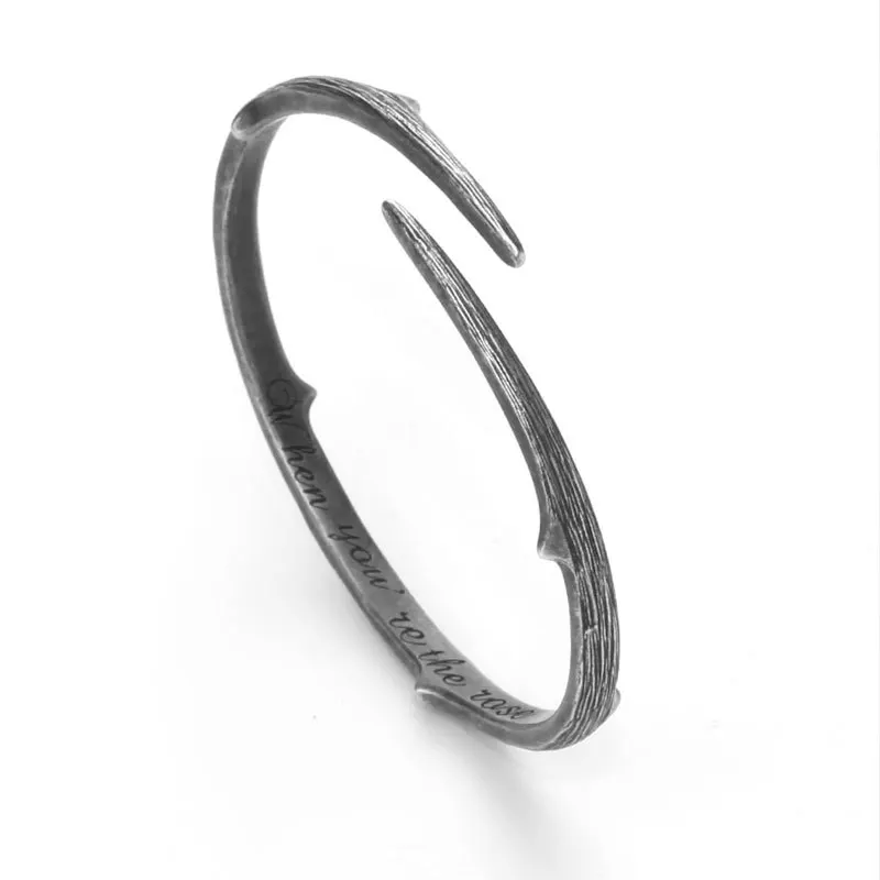 Hot Sell Vintage Black Thistles And Thorns Design Thai Silver Men Bangle Jewelry For Man Christmas Gifts No Fade