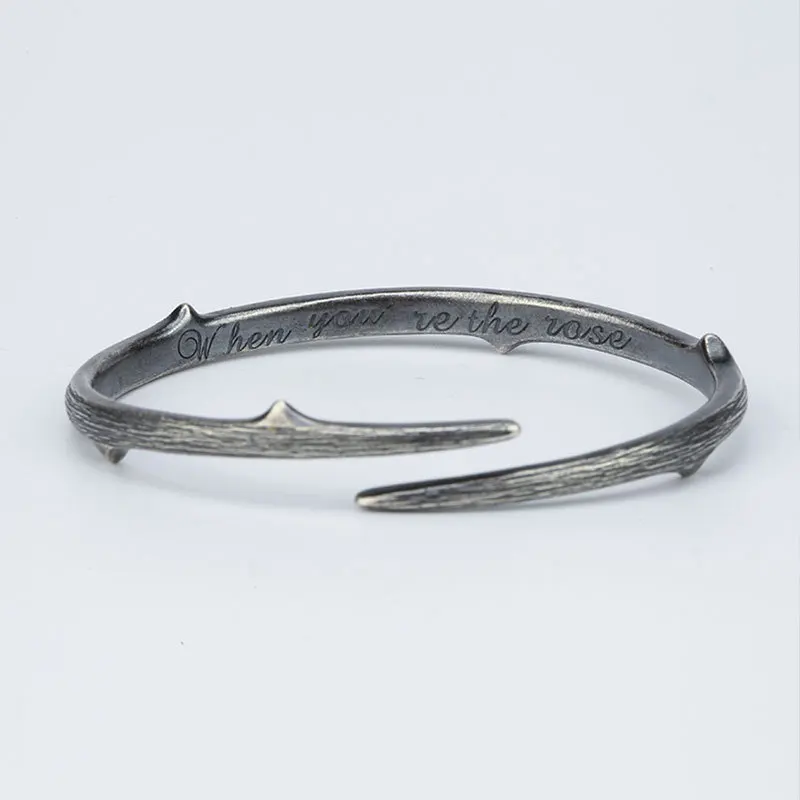 Hot Sell Vintage Black Thistles And Thorns Design Thai Silver Men Bangle Jewelry For Man Christmas Gifts No Fade
