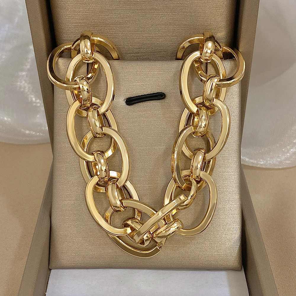Flashbuy Punk Chunky Cuban Heavy Thick Chain Necklace Twist Alloy Metal Choker Unisex Fashion Jewelry Accessory
