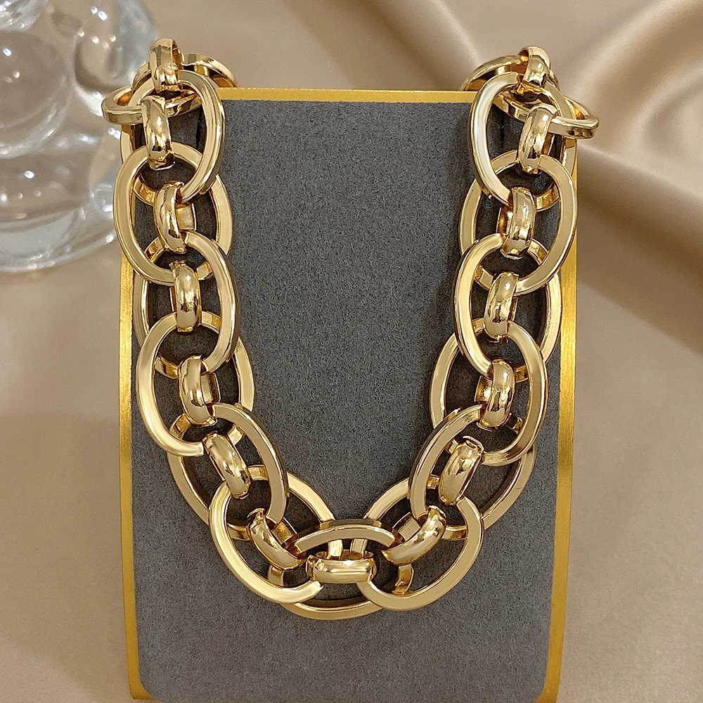 Flashbuy Punk Chunky Cuban Heavy Thick Chain Necklace Twist Alloy Metal Choker Unisex Fashion Jewelry Accessory