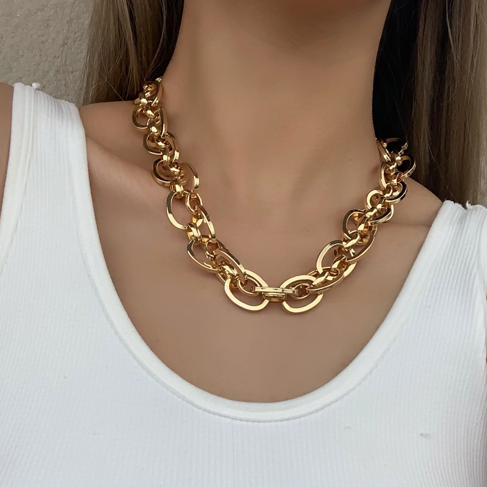 Flashbuy Punk Chunky Cuban Heavy Thick Chain Necklace Twist Alloy Metal Choker Unisex Fashion Jewelry Accessory