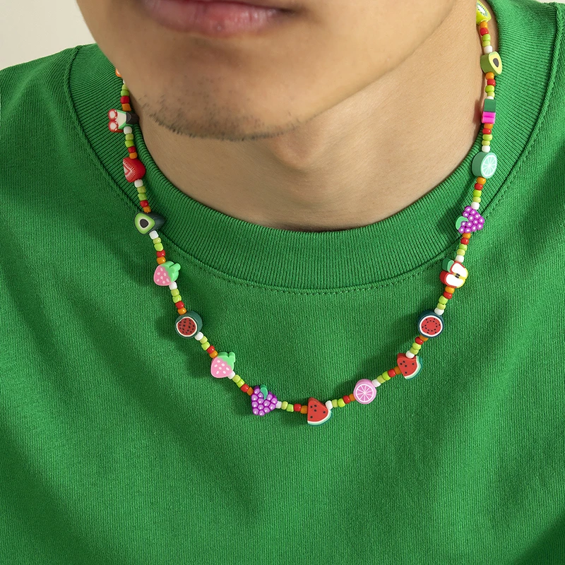 New Korean Fashion Simulated Pearls Necklace For Women/Men Bohemia Colorful Geometric Fruit Flowers Chain Choker Kpop Jewelry
