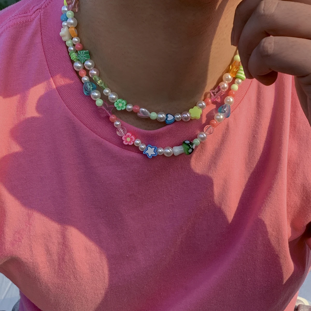 New Korean Fashion Simulated Pearls Necklace For Women/Men Bohemia Colorful Geometric Fruit Flowers Chain Choker Kpop Jewelry