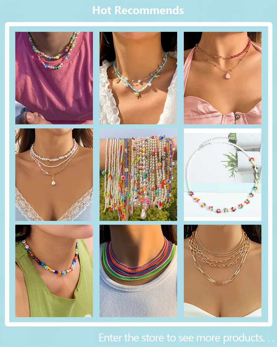New Korean Fashion Simulated Pearls Necklace For Women/Men Bohemia Colorful Geometric Fruit Flowers Chain Choker Kpop Jewelry
