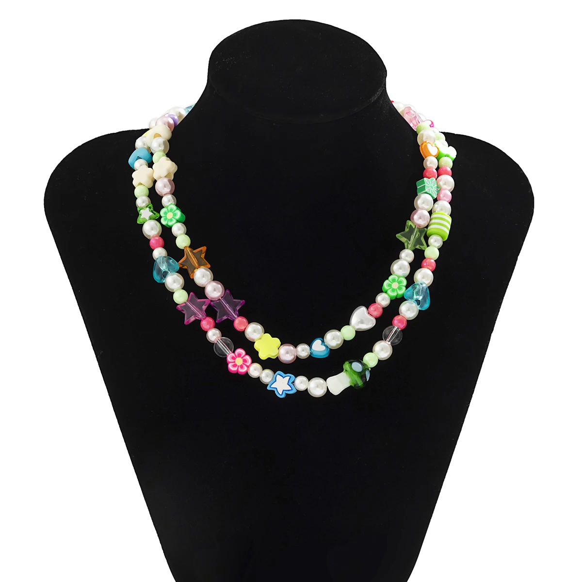 New Korean Fashion Simulated Pearls Necklace For Women/Men Bohemia Colorful Geometric Fruit Flowers Chain Choker Kpop Jewelry