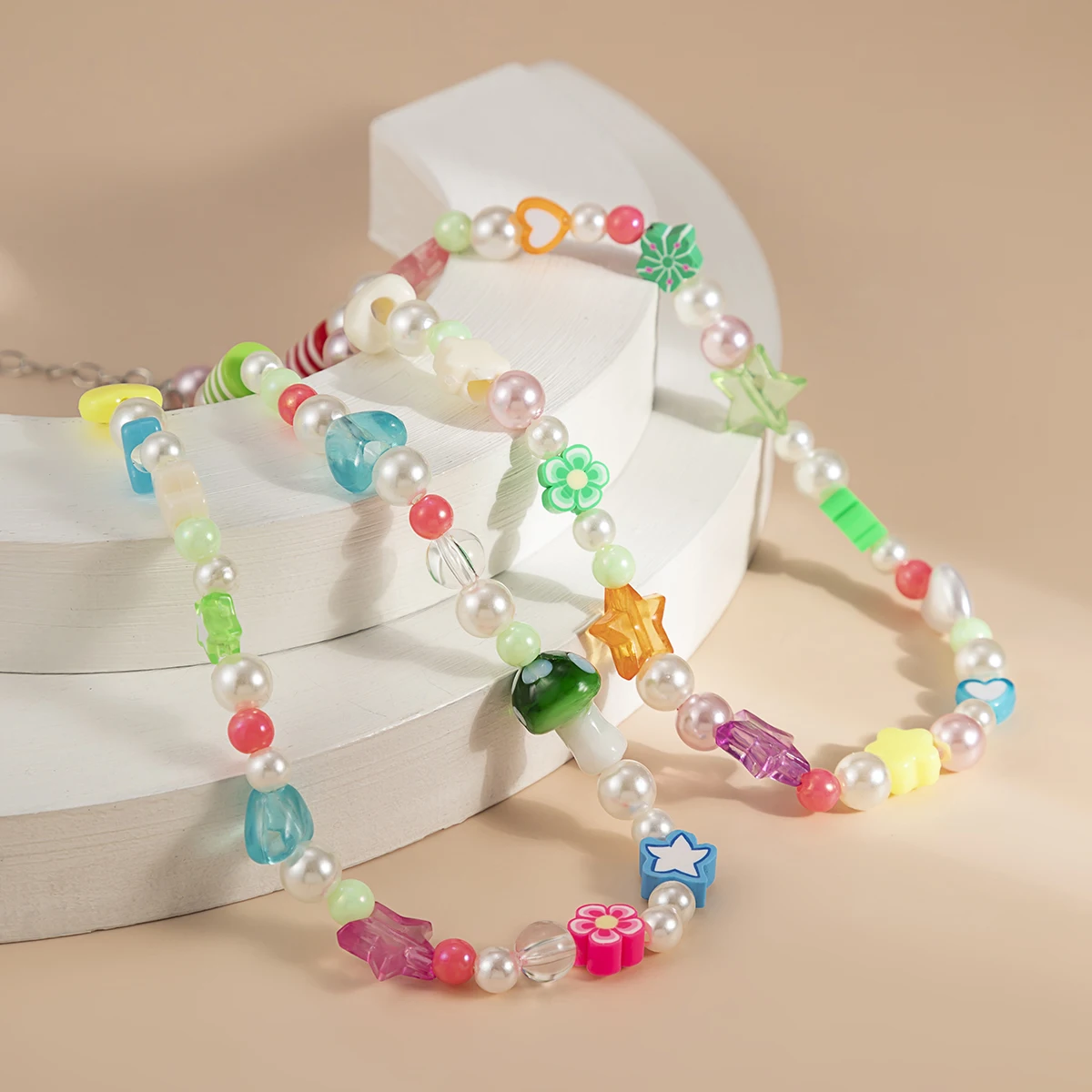 New Korean Fashion Simulated Pearls Necklace For Women/Men Bohemia Colorful Geometric Fruit Flowers Chain Choker Kpop Jewelry