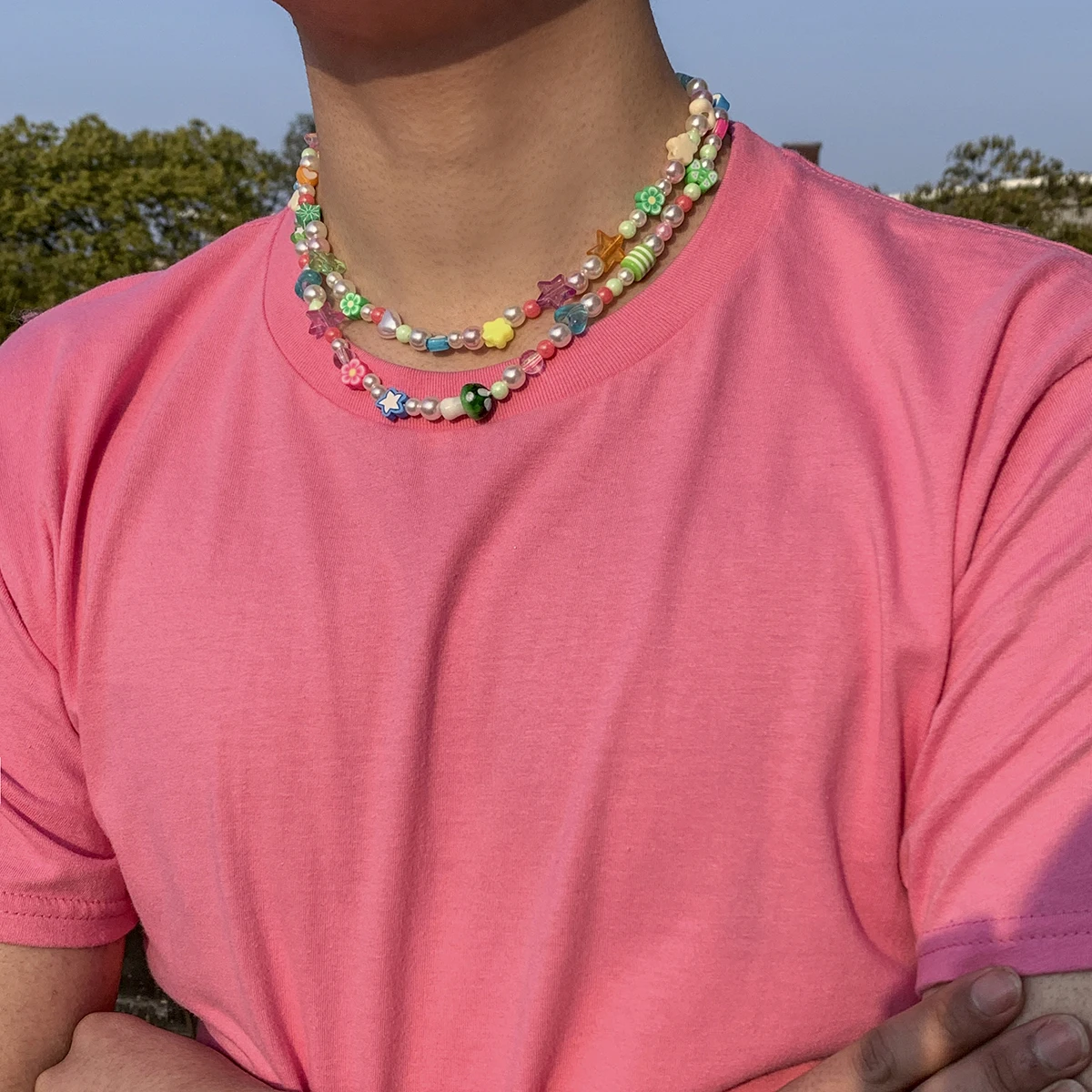 New Korean Fashion Simulated Pearls Necklace For Women/Men Bohemia Colorful Geometric Fruit Flowers Chain Choker Kpop Jewelry