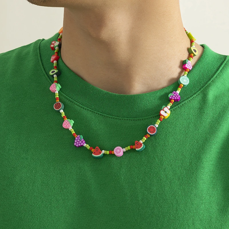 New Korean Fashion Simulated Pearls Necklace For Women/Men Bohemia Colorful Geometric Fruit Flowers Chain Choker Kpop Jewelry