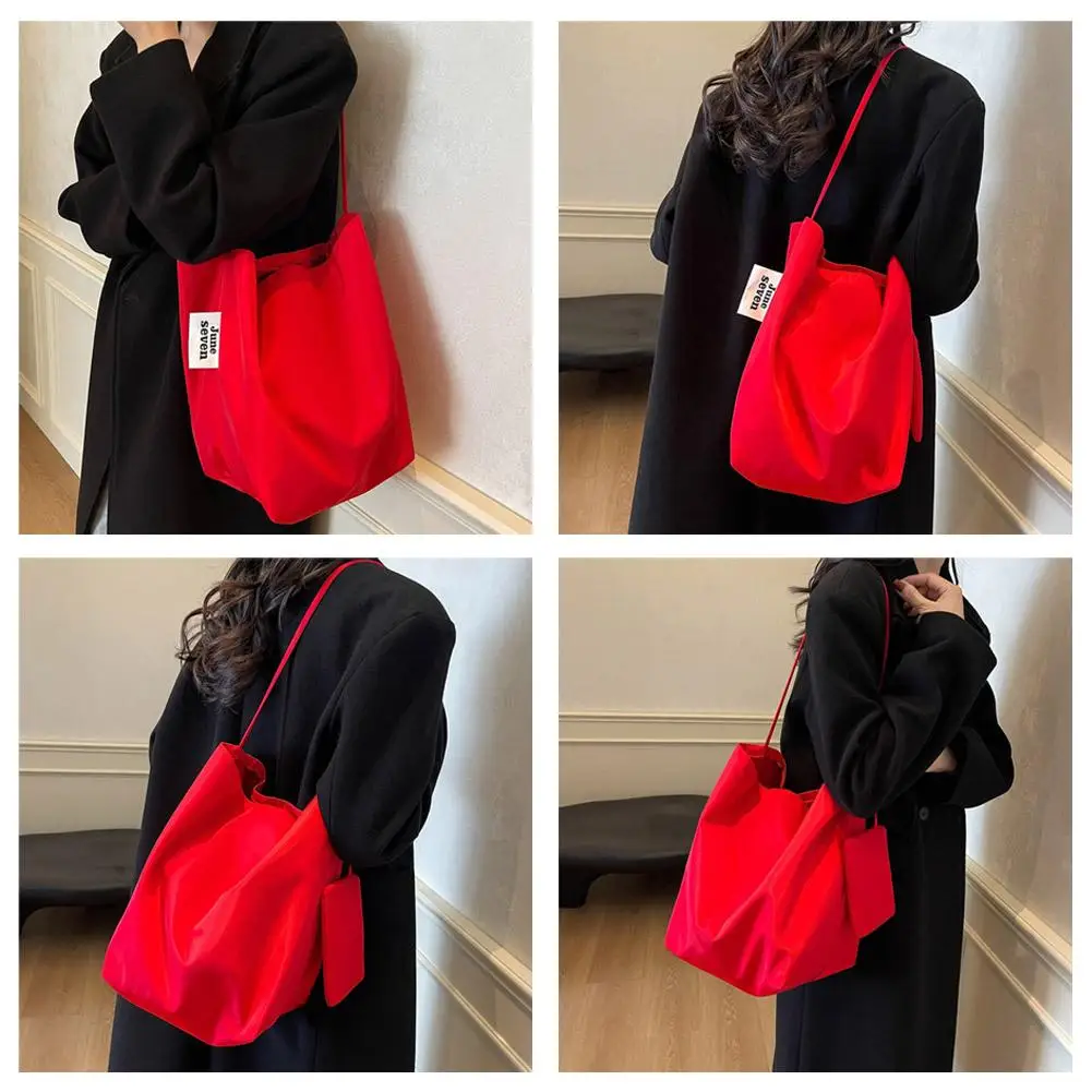 Women's Tote Shoulder Bag Large Capacity Minimalist Stylish Lazy Style Lightweight Student Class Bucket Bag Retro Shopping Bag