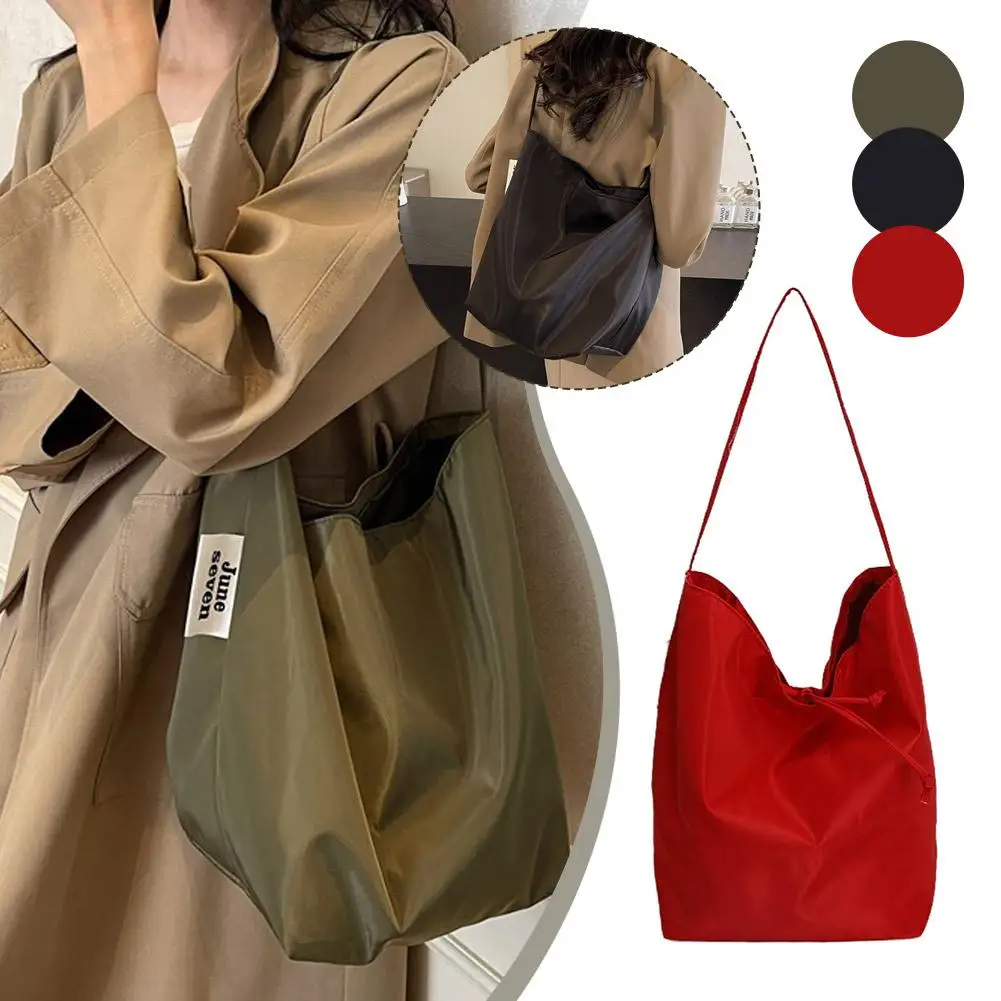 Women's Tote Shoulder Bag Large Capacity Minimalist Stylish Lazy Style Lightweight Student Class Bucket Bag Retro Shopping Bag