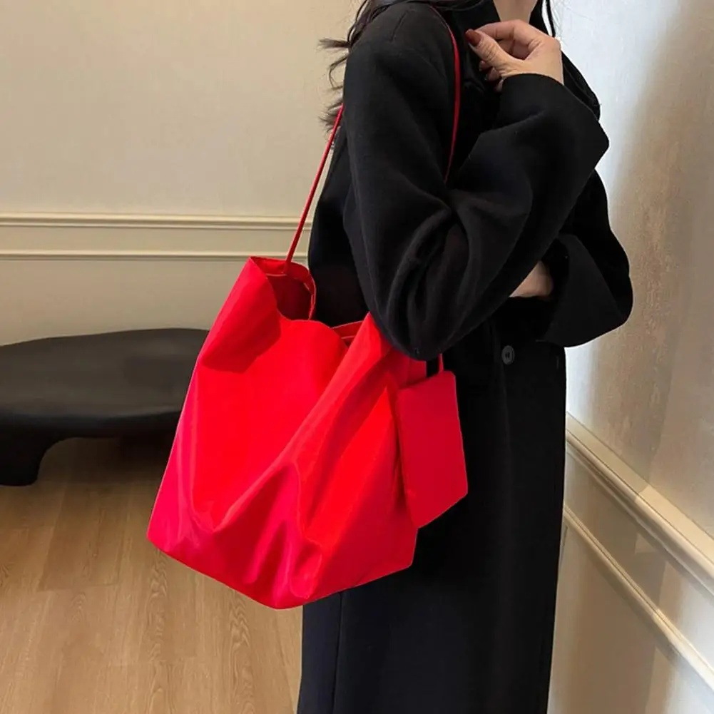 Women's Tote Shoulder Bag Large Capacity Minimalist Stylish Lazy Style Lightweight Student Class Bucket Bag Retro Shopping Bag