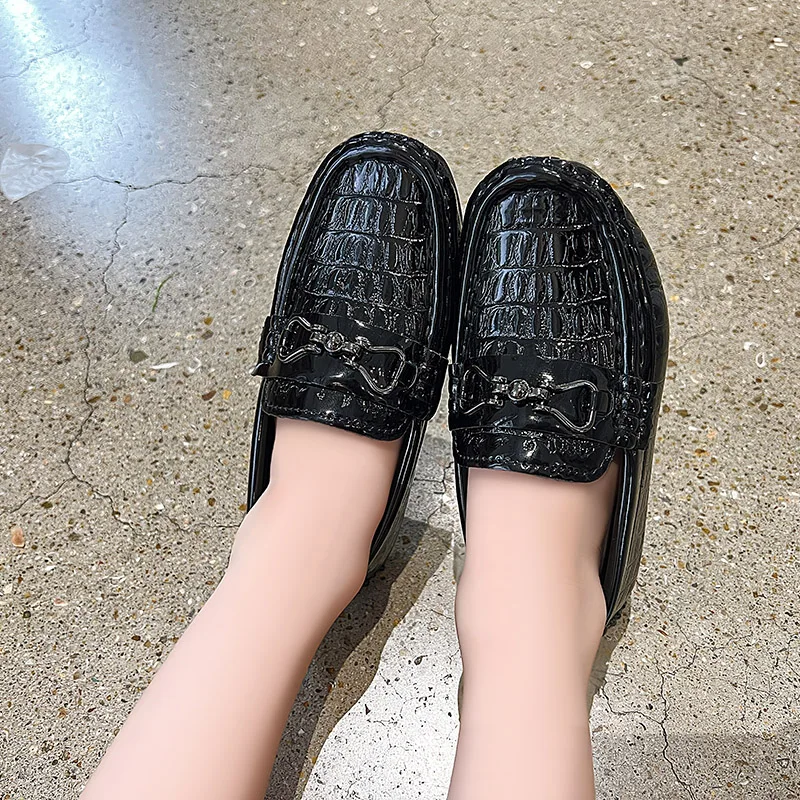 Boys Loafers Non-slip Children's Leather Shoes All-match Four Seasons Metal Buckle 2024 Shiny Simple Kids Fashion Moccasin Shoes