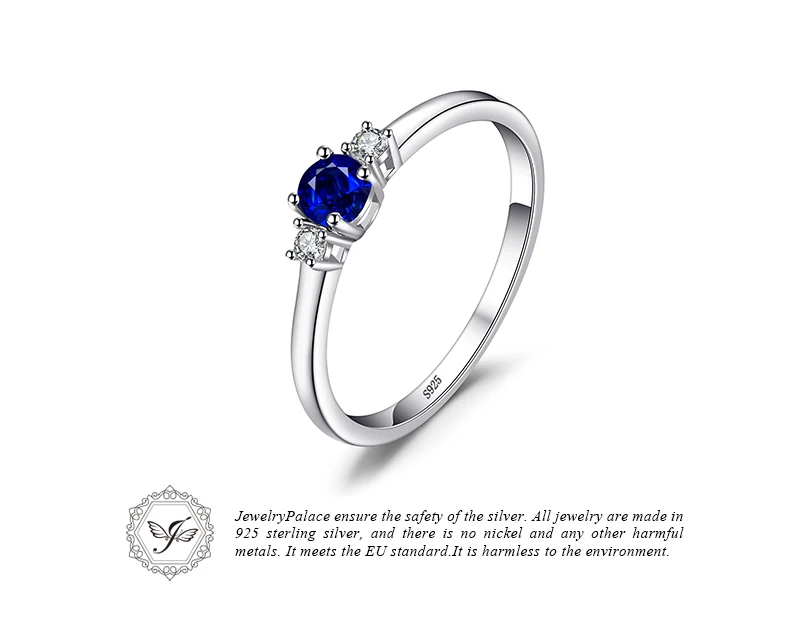 JewelryPalace Created Blue Sapphire 925 Sterling Silver 3 Stones Promise Ring for Women Fashion Gemstone Jewelry Wedding Gift
