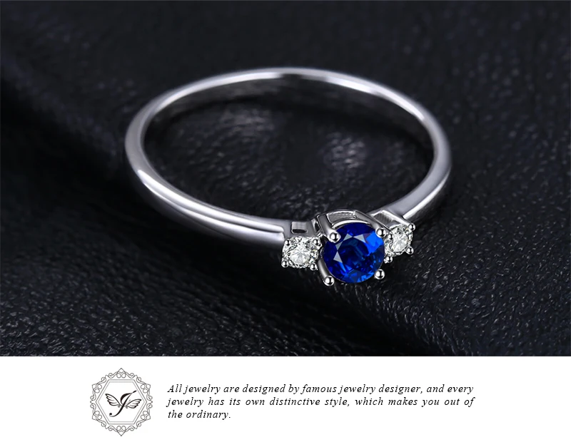 JewelryPalace Created Blue Sapphire 925 Sterling Silver 3 Stones Promise Ring for Women Fashion Gemstone Jewelry Wedding Gift