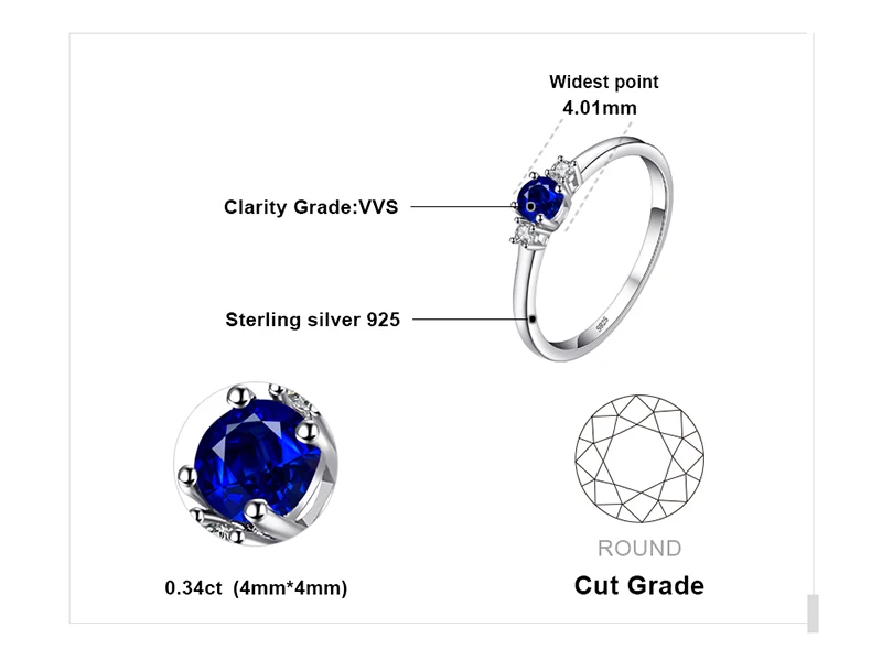 JewelryPalace Created Blue Sapphire 925 Sterling Silver 3 Stones Promise Ring for Women Fashion Gemstone Jewelry Wedding Gift