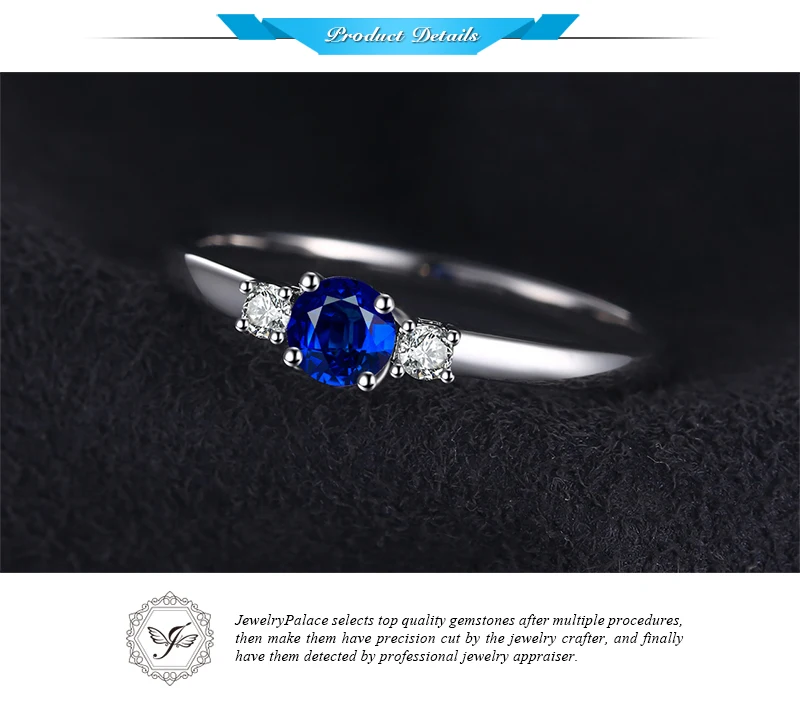 JewelryPalace Created Blue Sapphire 925 Sterling Silver 3 Stones Promise Ring for Women Fashion Gemstone Jewelry Wedding Gift