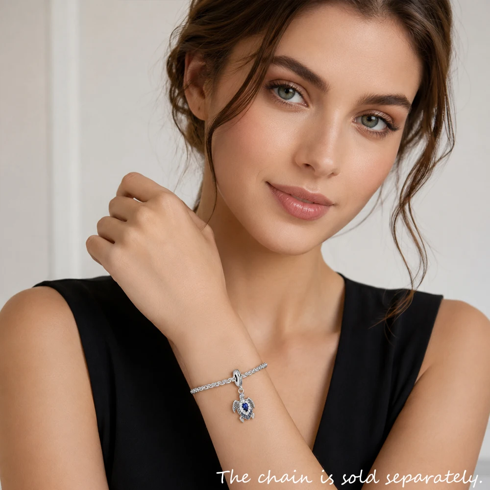 Charm Pendant Turtle With Blue Stones For Men Women Winter Real 925 Sterling Silver Special Lucky Gifts