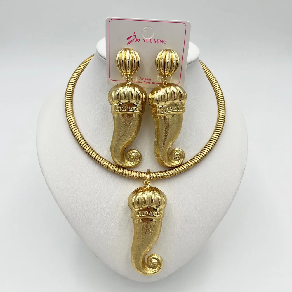 Dubai Jewelry Sets For Women Large Earrings and Pendant Necklace 2Pcs Set Nigeria Bridal Weddings Party Accessory Gifts