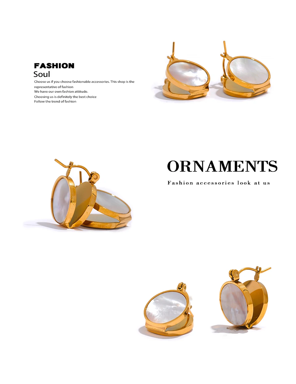Yhpup Round Natural Shell Stainless Steel 18K Gold Plated Huggie Hoop Earrings for Women High Quality Charm Jewelry Gift New