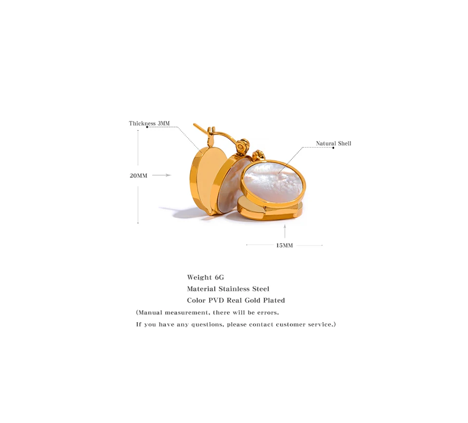 Yhpup Round Natural Shell Stainless Steel 18K Gold Plated Huggie Hoop Earrings for Women High Quality Charm Jewelry Gift New