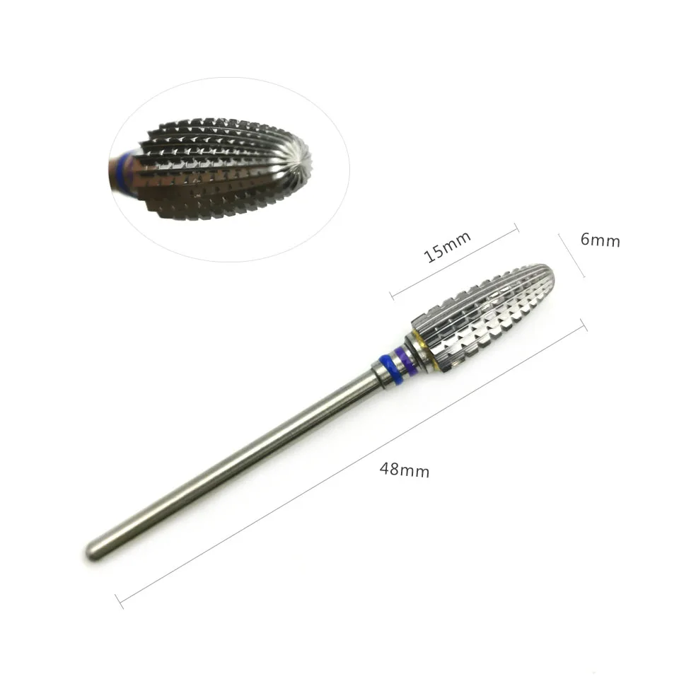 HYTOOS 6mm Flame Bits 3/32 Two-way Nail Drill Bit Carbide Burrs Milling Cutters For Manicure Remove Gel File Accessories