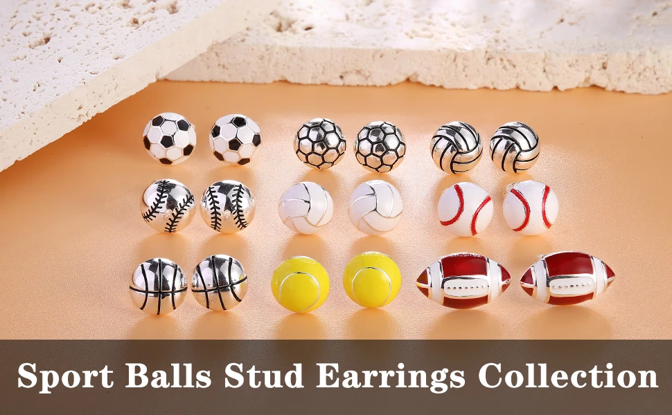 VOJO Sports Stud Earrings Football, Soccer, Basketball, Volleyball, Tennis, Baseball Earrings for Women Men Player Fan Gifts