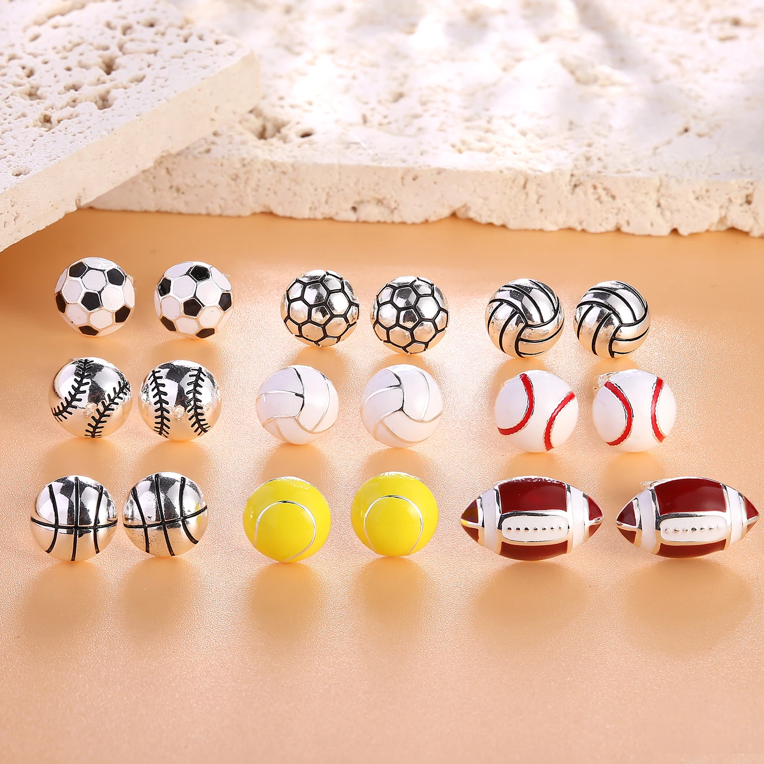 VOJO Sports Stud Earrings Football, Soccer, Basketball, Volleyball, Tennis, Baseball Earrings for Women Men Player Fan Gifts