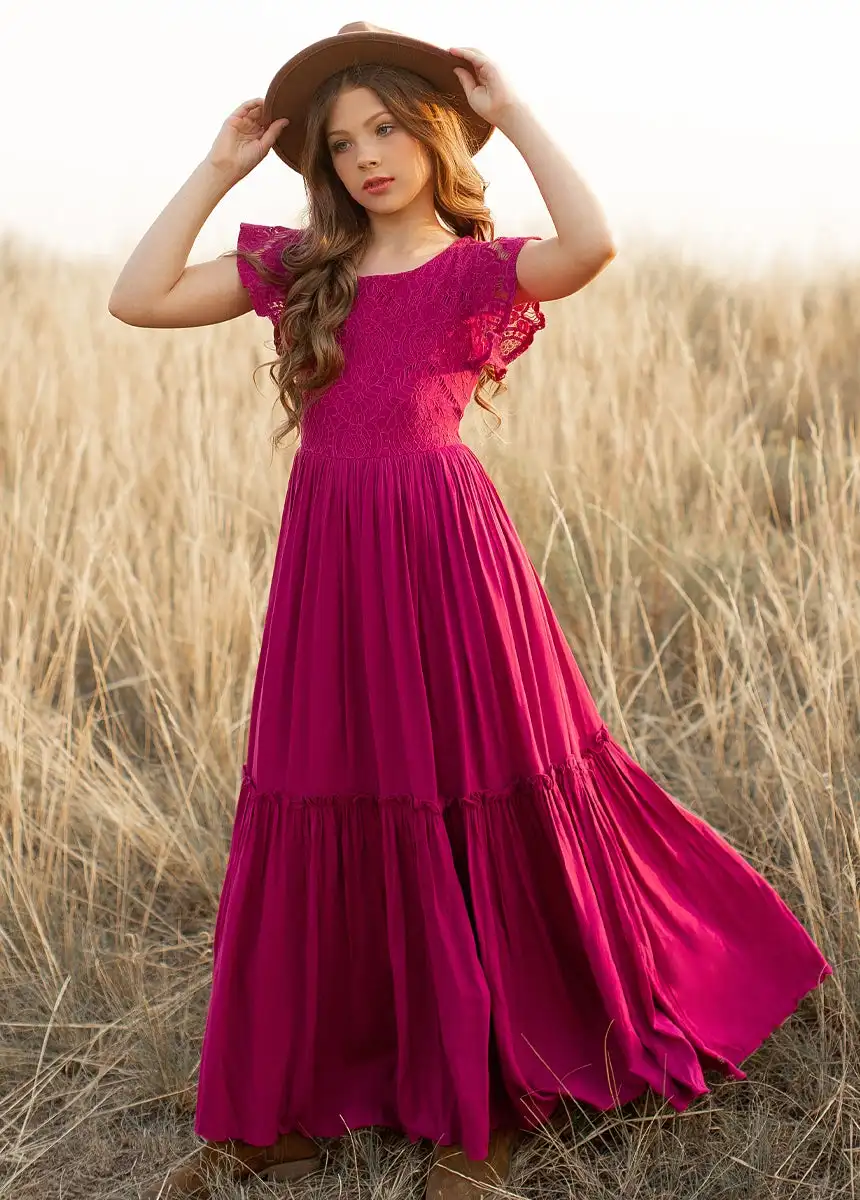 3-14 years Girls Lace Bohemia Long Dresses Baby Kids Flower Wedding Princess Party Dress Vestidos Costume Children Clothing