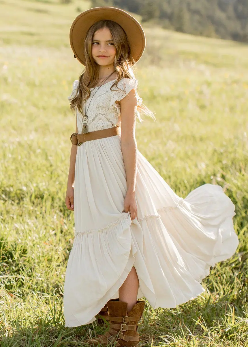 3-14 years Girls Lace Bohemia Long Dresses Baby Kids Flower Wedding Princess Party Dress Vestidos Costume Children Clothing