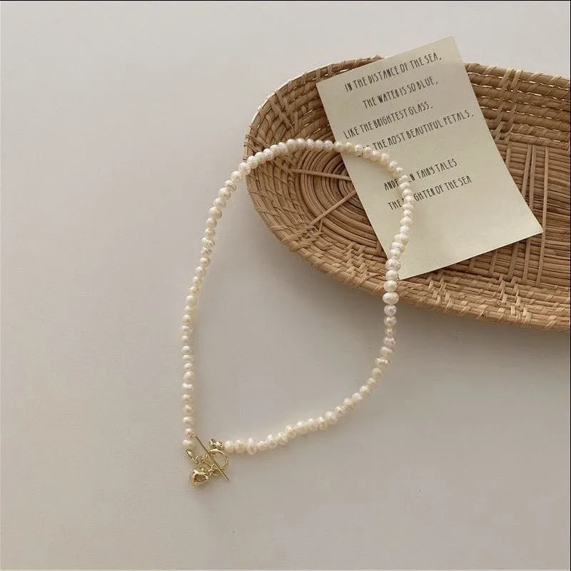Minar Korean Vintage Natural Freshwater Pearl Chokers Necklaces for Women Gold Color Copper Toggle Clasp Circle Necklace Jewelry