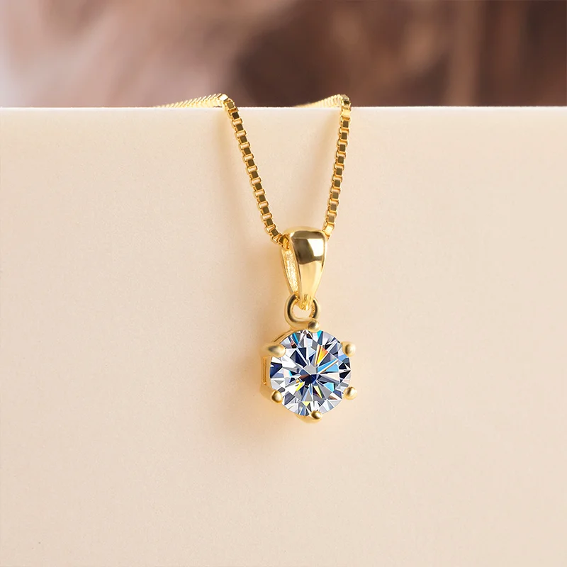 JoyceJelly 1 CT Real Moissanite Pendant Necklace For Women Royal Blue Color Moissanite 925 Sterling Silver Wedding Fine Jewelry