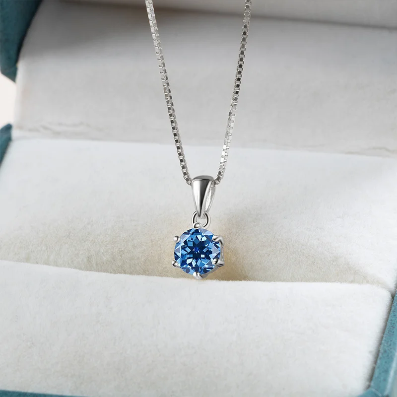 JoyceJelly 1 CT Real Moissanite Pendant Necklace For Women Royal Blue Color Moissanite 925 Sterling Silver Wedding Fine Jewelry