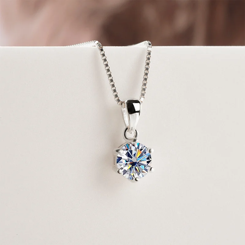 JoyceJelly 1 CT Real Moissanite Pendant Necklace For Women Royal Blue Color Moissanite 925 Sterling Silver Wedding Fine Jewelry