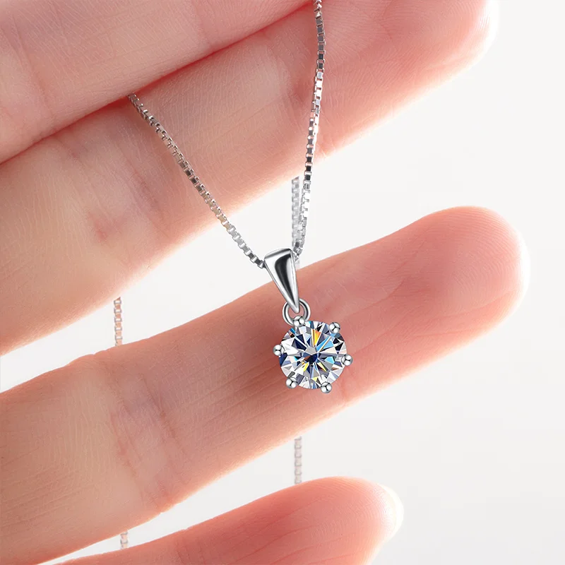JoyceJelly 1 CT Real Moissanite Pendant Necklace For Women Royal Blue Color Moissanite 925 Sterling Silver Wedding Fine Jewelry