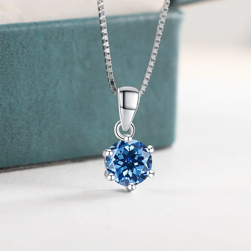 JoyceJelly 1 CT Real Moissanite Pendant Necklace For Women Royal Blue Color Moissanite 925 Sterling Silver Wedding Fine Jewelry