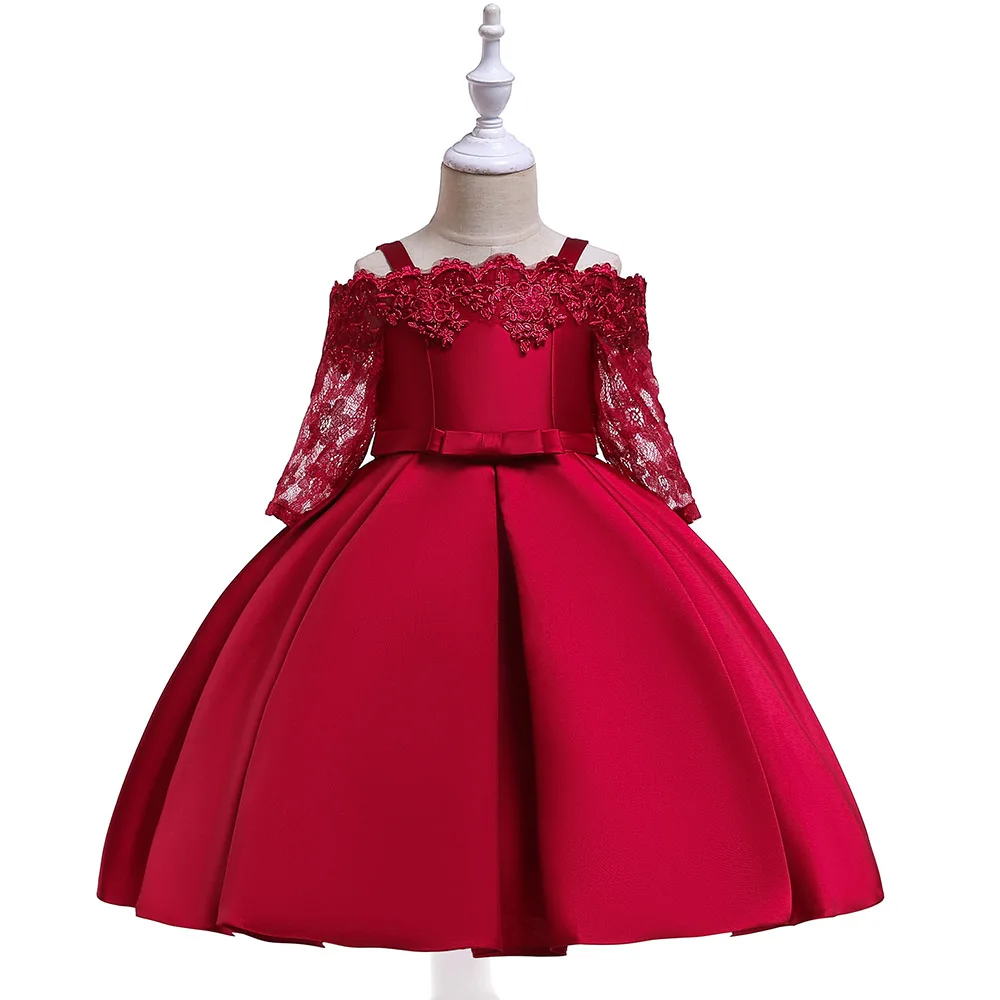 Green Christmas Dress For Girls Children Costume Elegant Kids Princess Party Dresses Lace Half Sleeve Girl Wedding Prom Gown