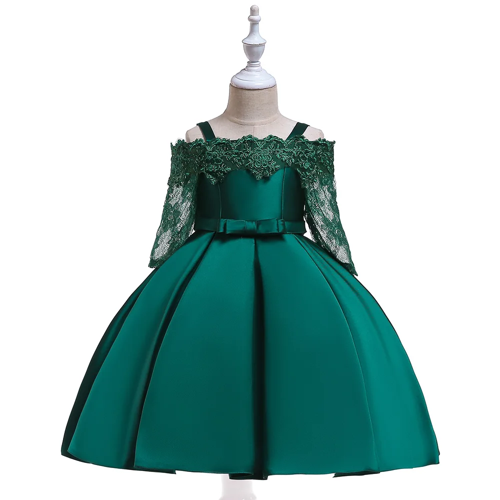 Green Christmas Dress For Girls Children Costume Elegant Kids Princess Party Dresses Lace Half Sleeve Girl Wedding Prom Gown