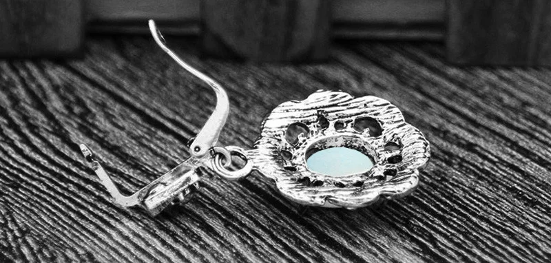 Vintage Flower Pendant Natural Stone Quartz Opal Sets For Women Antique Silver Plated Necklace Earring Ring Fashion Jewelry