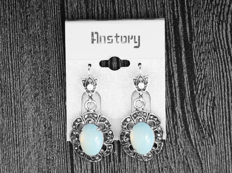 Vintage Flower Pendant Natural Stone Quartz Opal Sets For Women Antique Silver Plated Necklace Earring Ring Fashion Jewelry